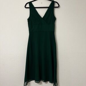 J.Crew Green Silk Dress Sleeveless V-Neck Fit & Flare Midi Wedding Guest Size 8